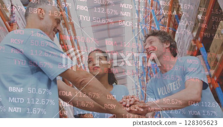 Image of stock market over people working in warehouse Image of stock market over people working in warehouse 128305623