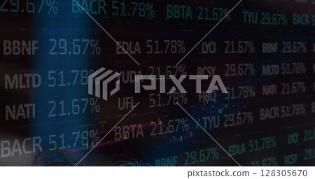 Image of data processing on black background Image of data processing on black background 128305670