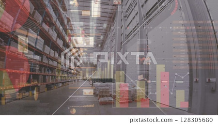 Image of data processing over empty warehouse Image of data processing over empty warehouse 128305680