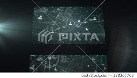 Image of data processing on black background Image of data processing on black background 128305708