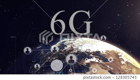 Image of 6g text over globe on black background Image of 6g text over globe on black background 128305743