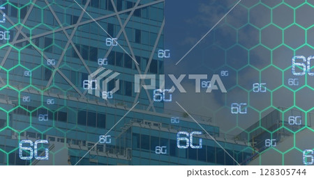 Image of network of connections with 6g text over cityscape Image of network of connections with 6g text over cityscape 128305744