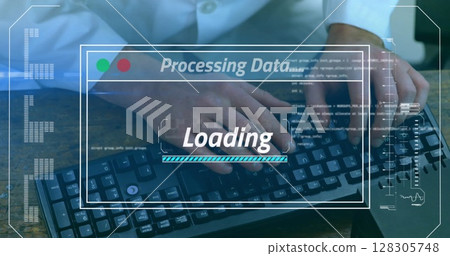 Image of data processing over businessman in office Image of data processing over businessman in office 128305748