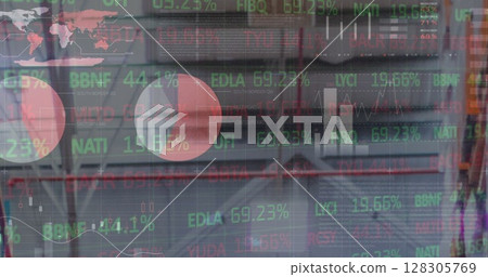 Image of data processing over empty warehouse Image of data processing over empty warehouse 128305769