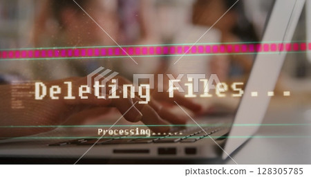 Image of data processing over businesswoman in office 128305785