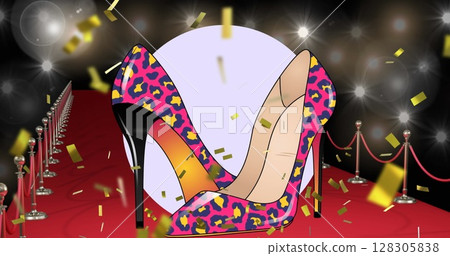 Image of pink shoes on black background Image of pink shoes on black background 128305838