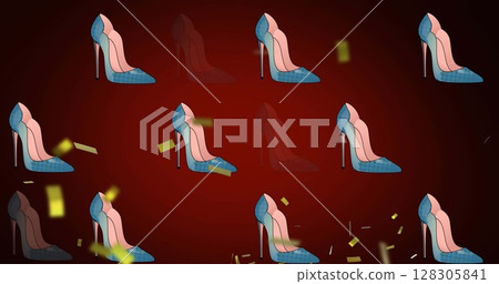 Image of blue shoes on red background 128305841