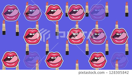 Image of red lips on blue background Image of red lips on blue background 128305842