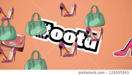 Image of shoes and handbags on pink background Image of shoes and handbags on pink background 128305843