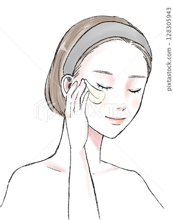 Illustration material: woman, beauty, applying cream 128305943