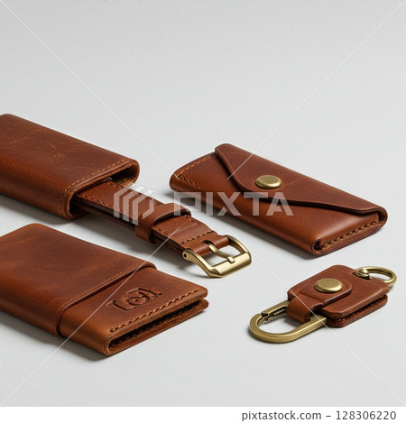 Premium Handcrafted Brown Leather Wallet Collection with Card Holders and Keychain Featuring Brass Hardware  128306220