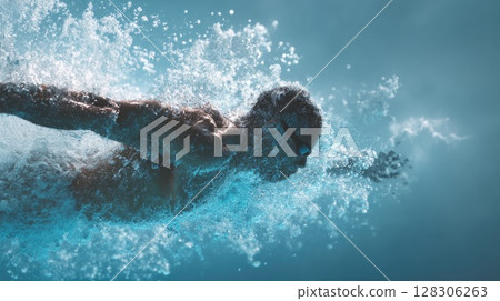 Professional male swimmer diving into the pool 128306263