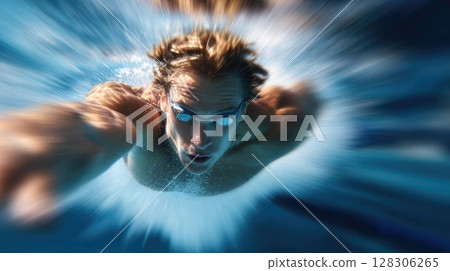 Professional male swimmer diving into the pool Professional male swimmer diving into the pool 128306265