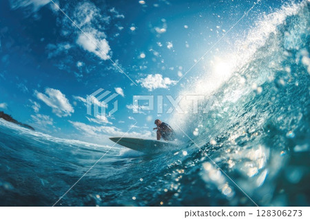 A surfer riding the wave 128306273
