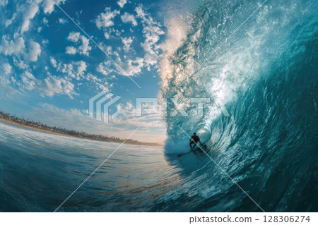 A surfer riding the wave 128306274