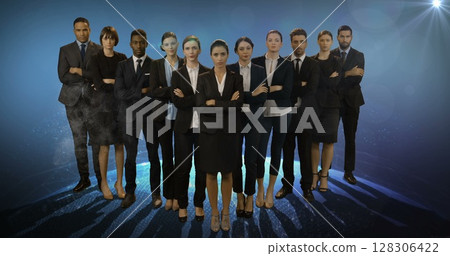 Diverse business team standing confidently with arms crossed, showing leadership Diverse business team standing confidently with arms crossed, showing leadership 128306422