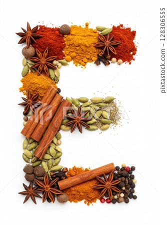 Culinary Typography Gourmet Spice Alphabet Collection for Food Enthusiasts the character E 128306555