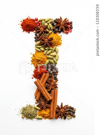 Culinary Typography Gourmet Spice Alphabet Collection for Food Enthusiasts the character I 128306559
