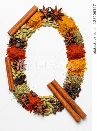 Culinary Typography Gourmet Spice Alphabet Collection for Food Enthusiasts the character Q 128306567