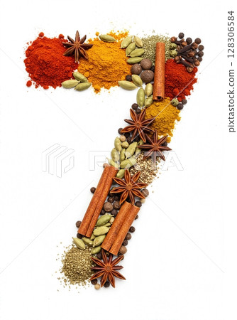 Culinary Typography Gourmet Spice Alphabet Collection for Food Enthusiasts the character 7 128306584