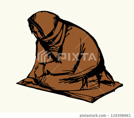 Vector Drawing. Girl askng for Alms 128306661