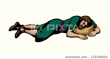 Vector drawing. Ancient sleeping man Vector drawing. Ancient sleeping man 128306668
