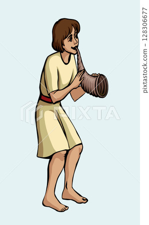 Vector drawing. Young boy playing music Vector drawing. Young boy playing music 128306677