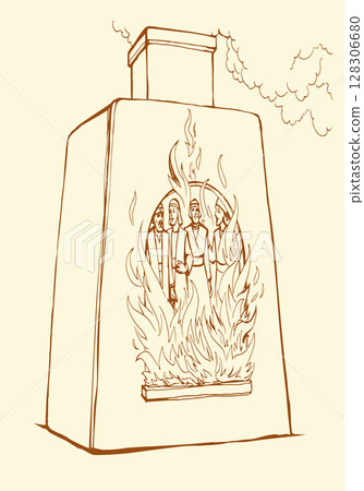 Vector drawing. Young men in the oven Vector drawing. Young men in the oven 128306680