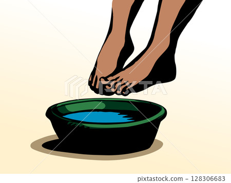 Vector drawing. Feet at the bowl 128306683