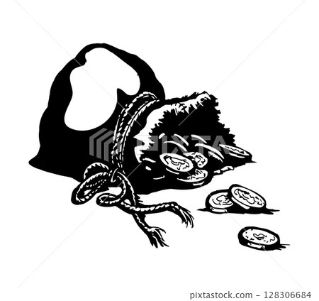 Vector drawing. Bag with coins 128306684