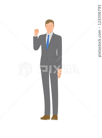 穿著西裝的年輕男子麵帶微笑：拳頭泵 128306795