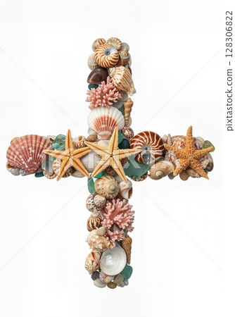 Seaside Wonders Alphabet Typeface made of Seashells Starfish the character plus 128306822