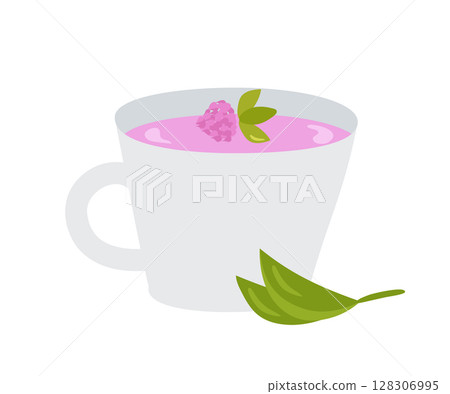 Cup of herbal tea with wild clover flowers. Vector illustration of a healthy drink for design or decoration. Cup of herbal tea with wild clover flowers. Vector illustration of a healthy drink for design or decoration. 128306995