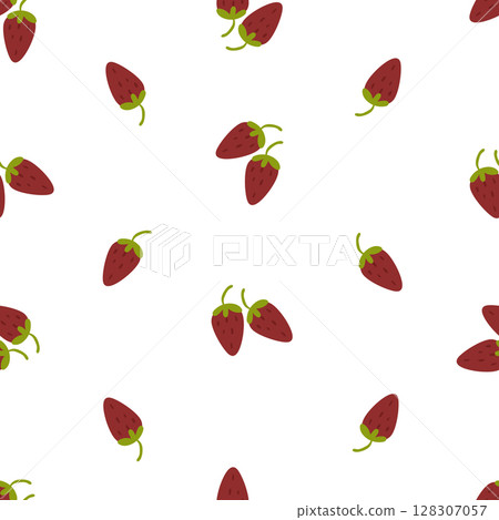 Seamless pattern with bright red strawberries. Vector background for printing on paper, packaging, textiles, fabric, clothing. For designer decor. 128307057