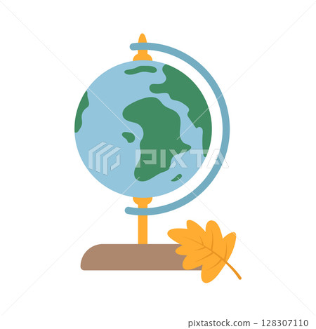 School globe for studying geography, the location of continents and oceans on earth. Vector isolated illustration for design or decoration. 128307110