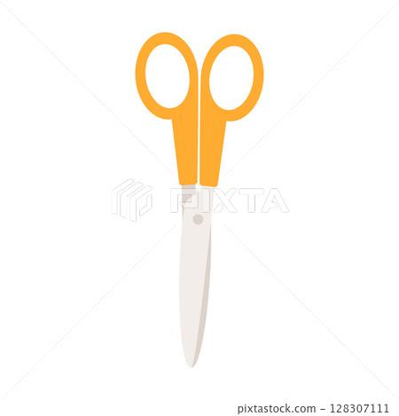Stationery scissors are a school cutting tool. Vector isolated illustration for design or decoration. Stationery scissors are a school cutting tool. Vector isolated illustration for design or decoration. 128307111