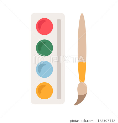 Watercolor paints school multicolored and brush. Vector illustration for design or decor isolated. 128307112
