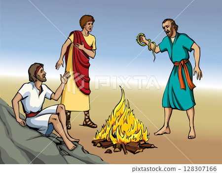 Vector drawing. A snake bit a man's hand 128307166