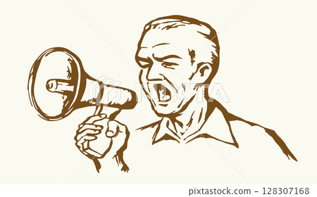 Vector Illustration. Man Shouting Into Megaphone Vector Illustration. Man Shouting Into Megaphone 128307168