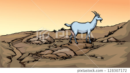 Vector drawing. Goad in the mountains 128307172
