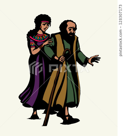 Vector drawing. Young girl helps a blind man 128307173
