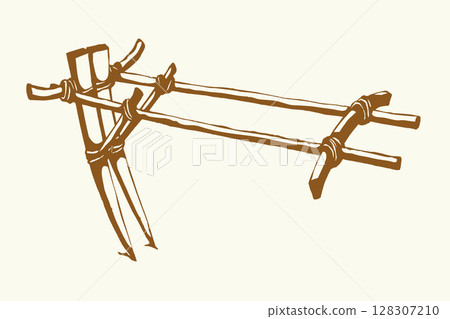 Vector drawing. Old wooden plow Vector drawing. Old wooden plow 128307210