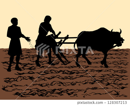Vector drawing. Old wooden plow Vector drawing. Old wooden plow 128307213