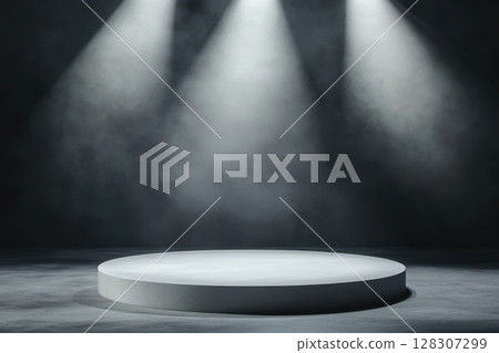 empty white stage with spotlight 128307299