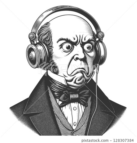 Surprised Victorian Man in Headphones raster 128307384