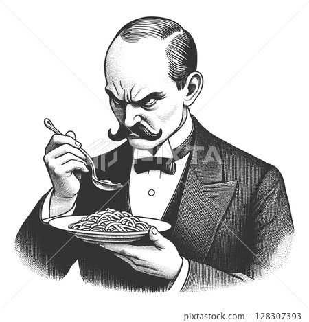 Gentleman Slurping Noodles Dramatically vector 128307393