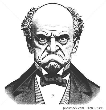 Grumpy Victorian Gentleman engraving sketch vector 128307396