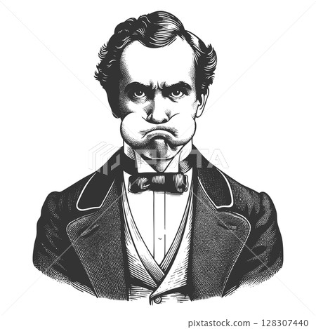 Victorian Man Puffing Cheeks in Anger vector 128307440