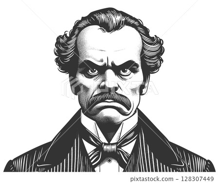 Angry Victorian Man engraving raster illustration 128307449