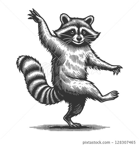 Dancing Raccoon raster illustration 128307465